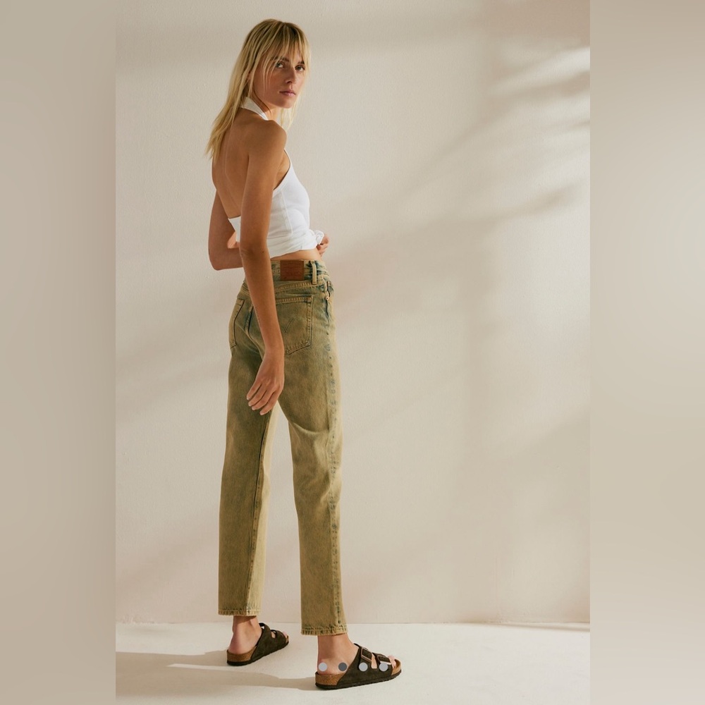 Levi’s 501 Straight Leg Jeans in Cloudy Khaki color - Exclusively at Free People